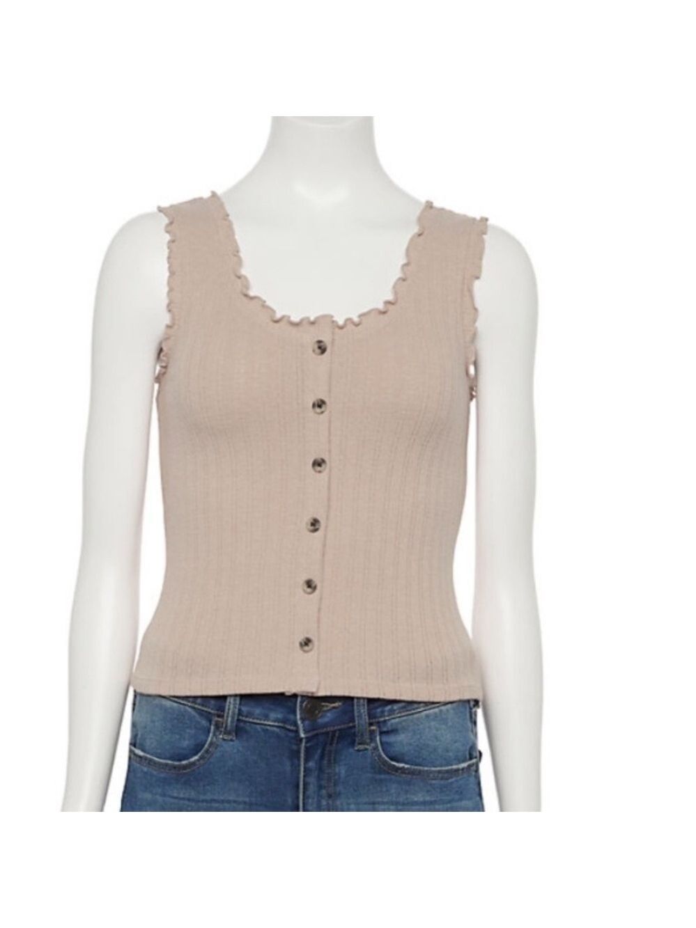 SO button down sleeveless tank Woman’s Junior’s size XL dark tan - Picture 2 of 13